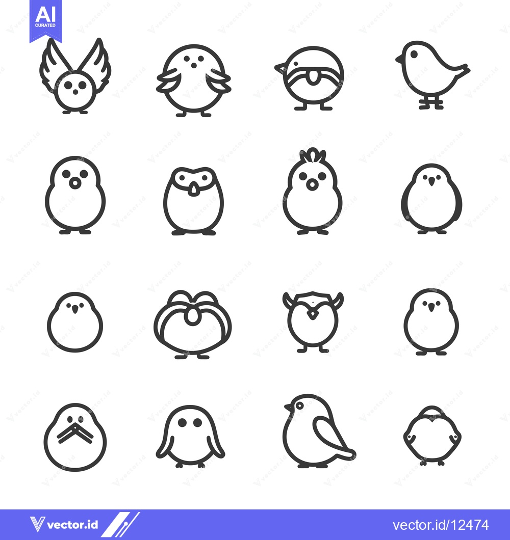 Premium Vector dari A collection of 16 outlined bird icons