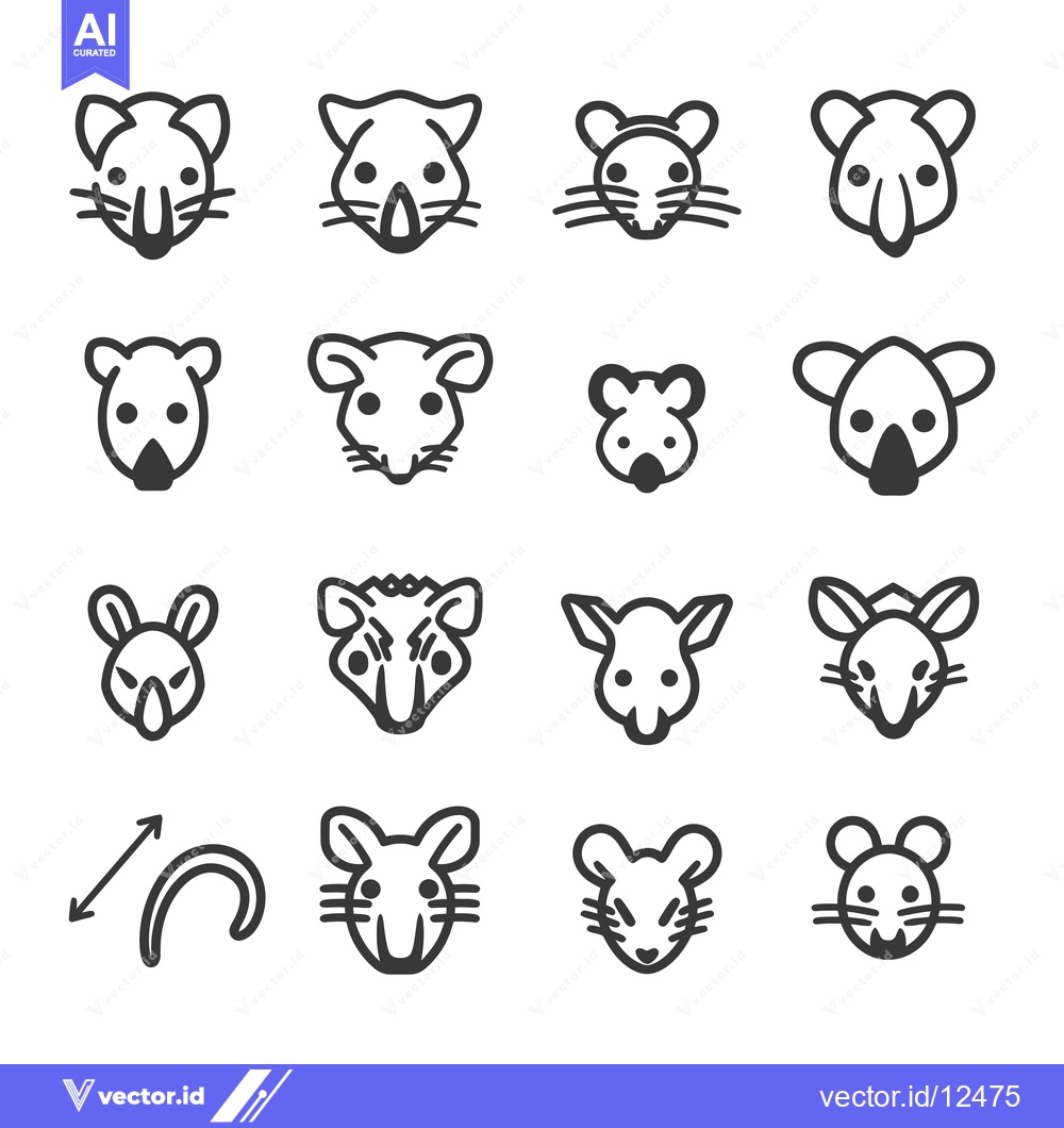 Premium Vector dari A collection of 16 outlined mouse face icons