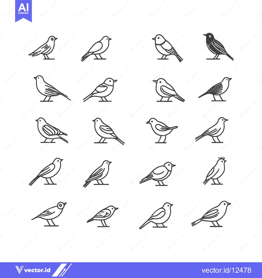 Premium Vector dari A Collection of 16 Simple Bird Outline Illustrations