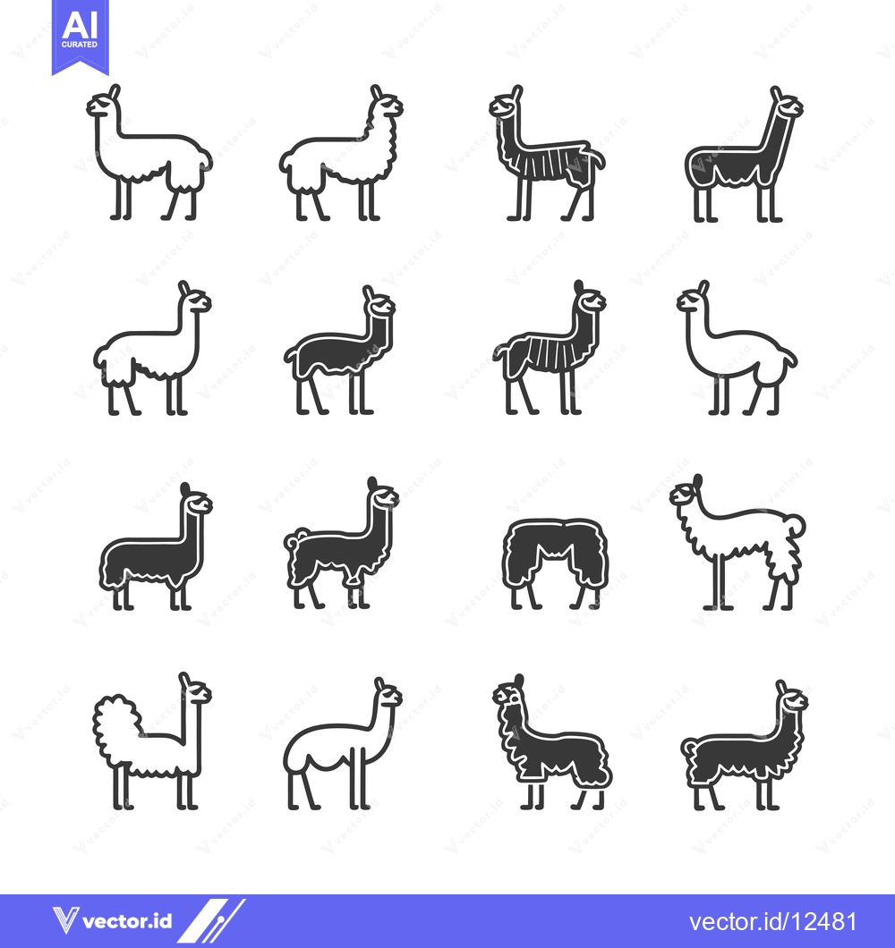 Premium Vector of A Collection of 16 Simple Line Art Llamas