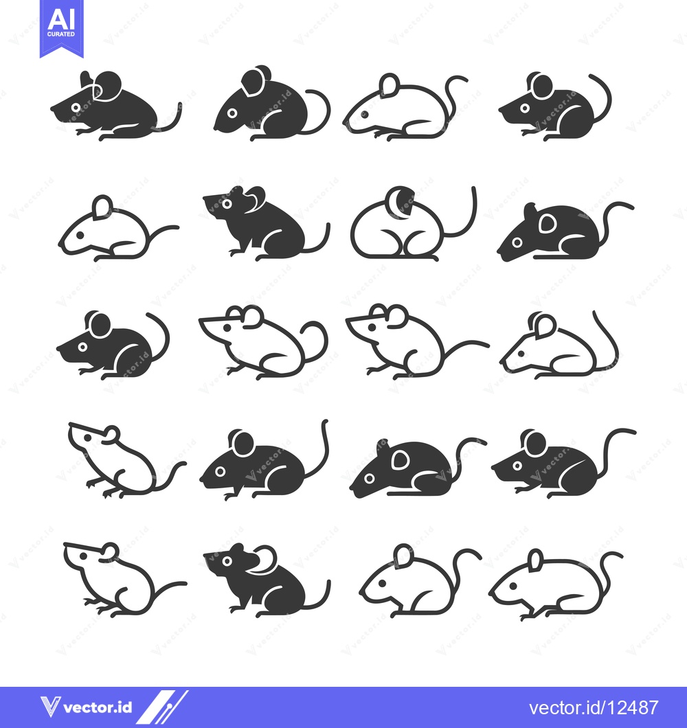 Premium Vector dari A Collection of 16 Simple Mouse Illustrations in Black and White