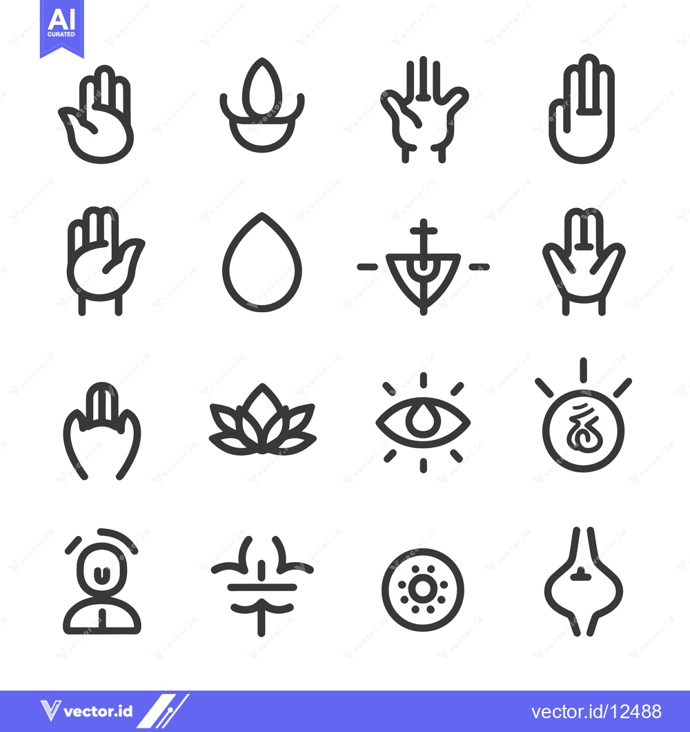 Premium Vector of A Collection of 16 Spiritual and Symbolic Icons in Black and White