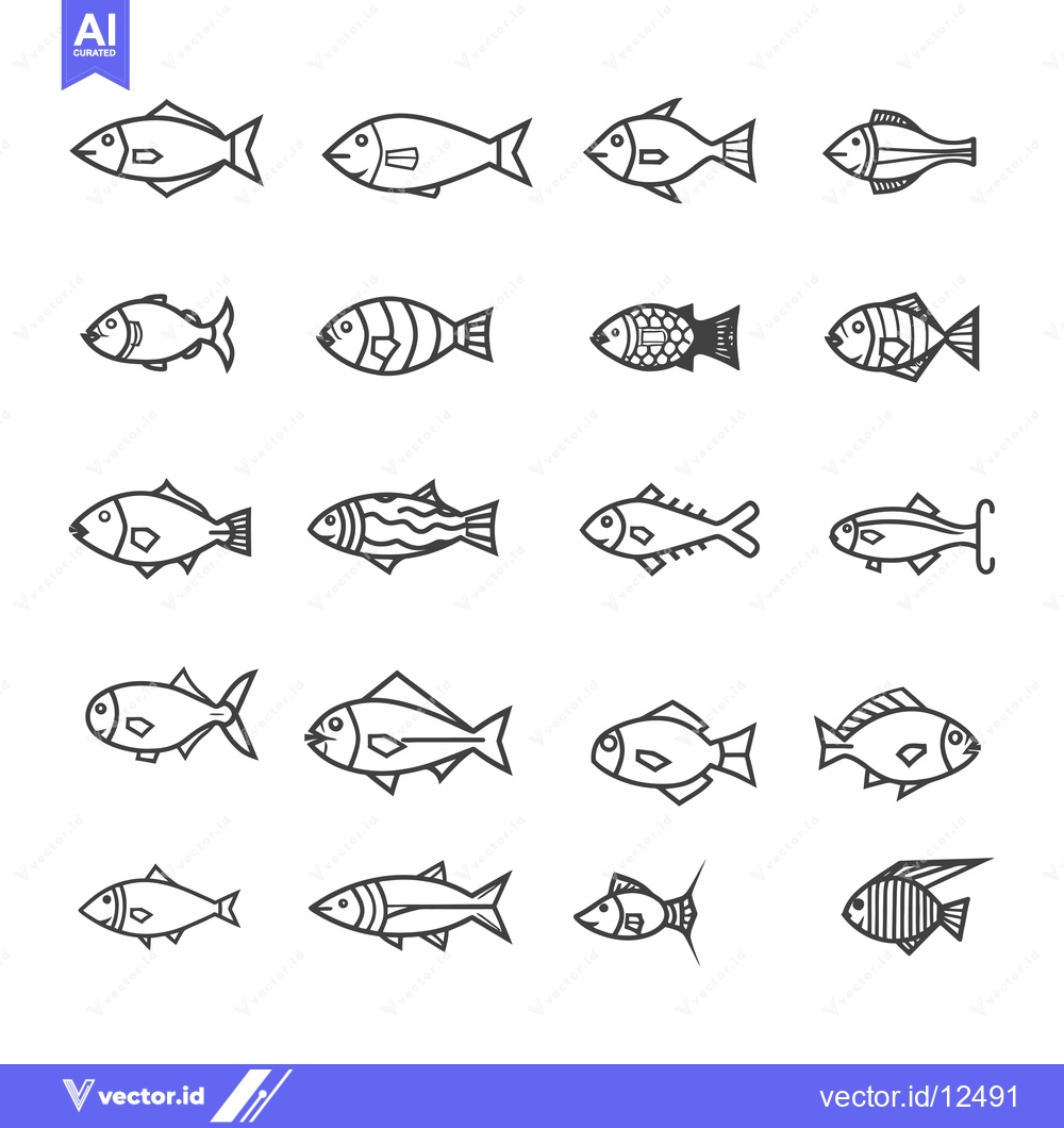 Premium Vector dari A Collection of 16 Unique Fish Outline Illustrations