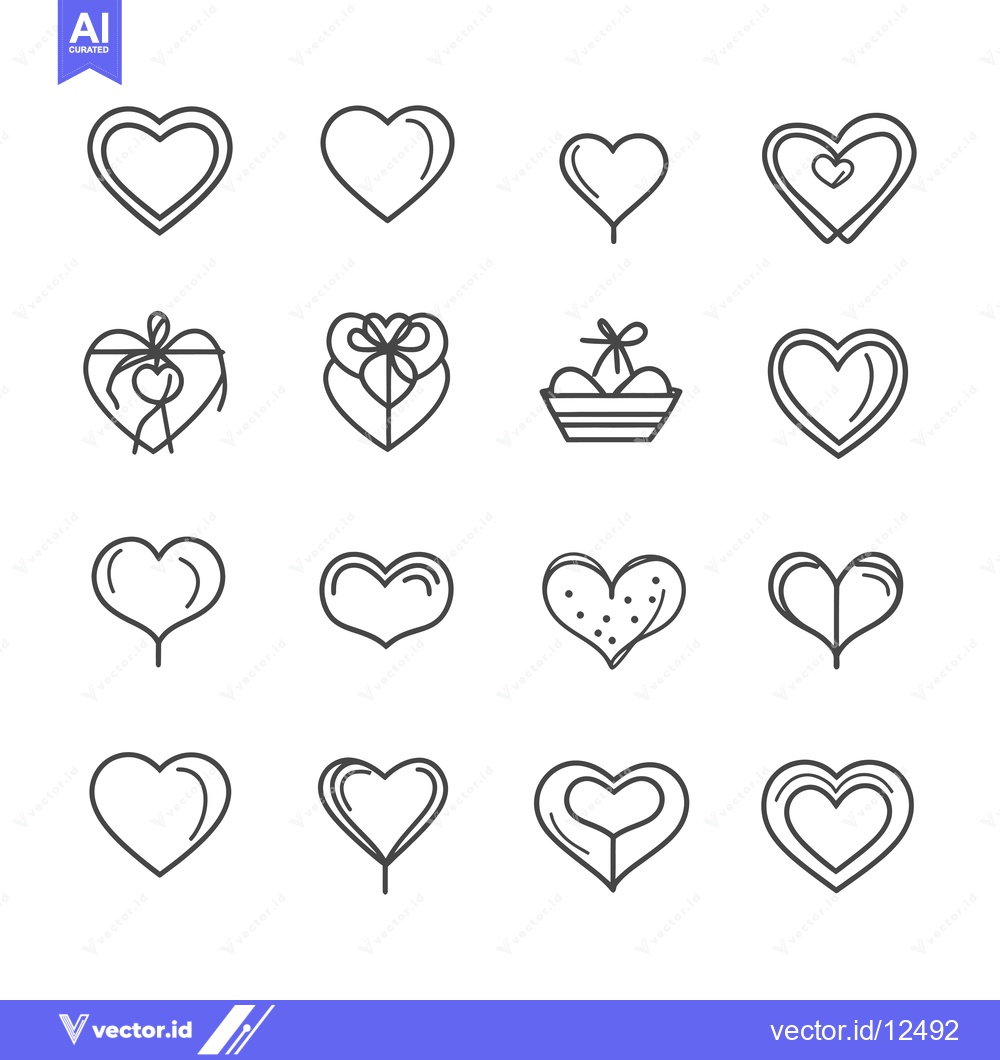 Premium Vector dari A Collection of 16 Unique Heart Line Art Icons