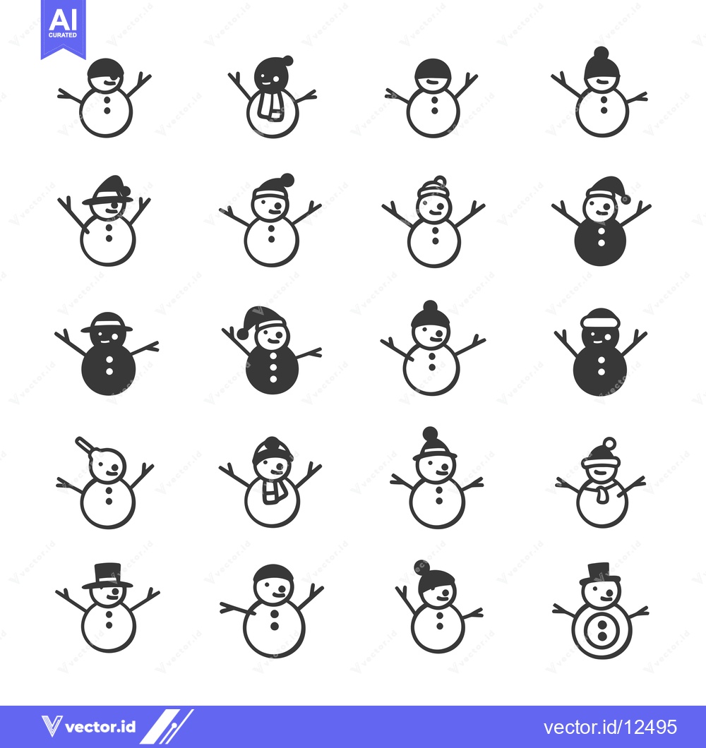 Premium Vector of A Collection of 16 Unique Snowman Illustrations