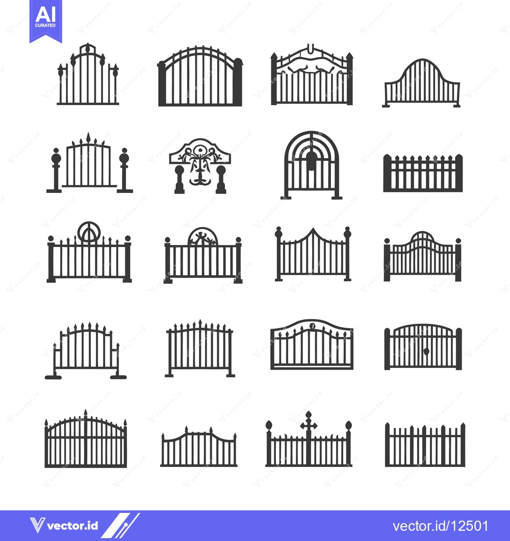 Premium Vector dari A Collection of 18 Different Gate Designs in Black and White