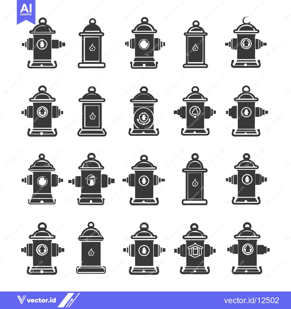 Premium Vector of A Collection of 18 Fire Hydrant Icons in Black and White