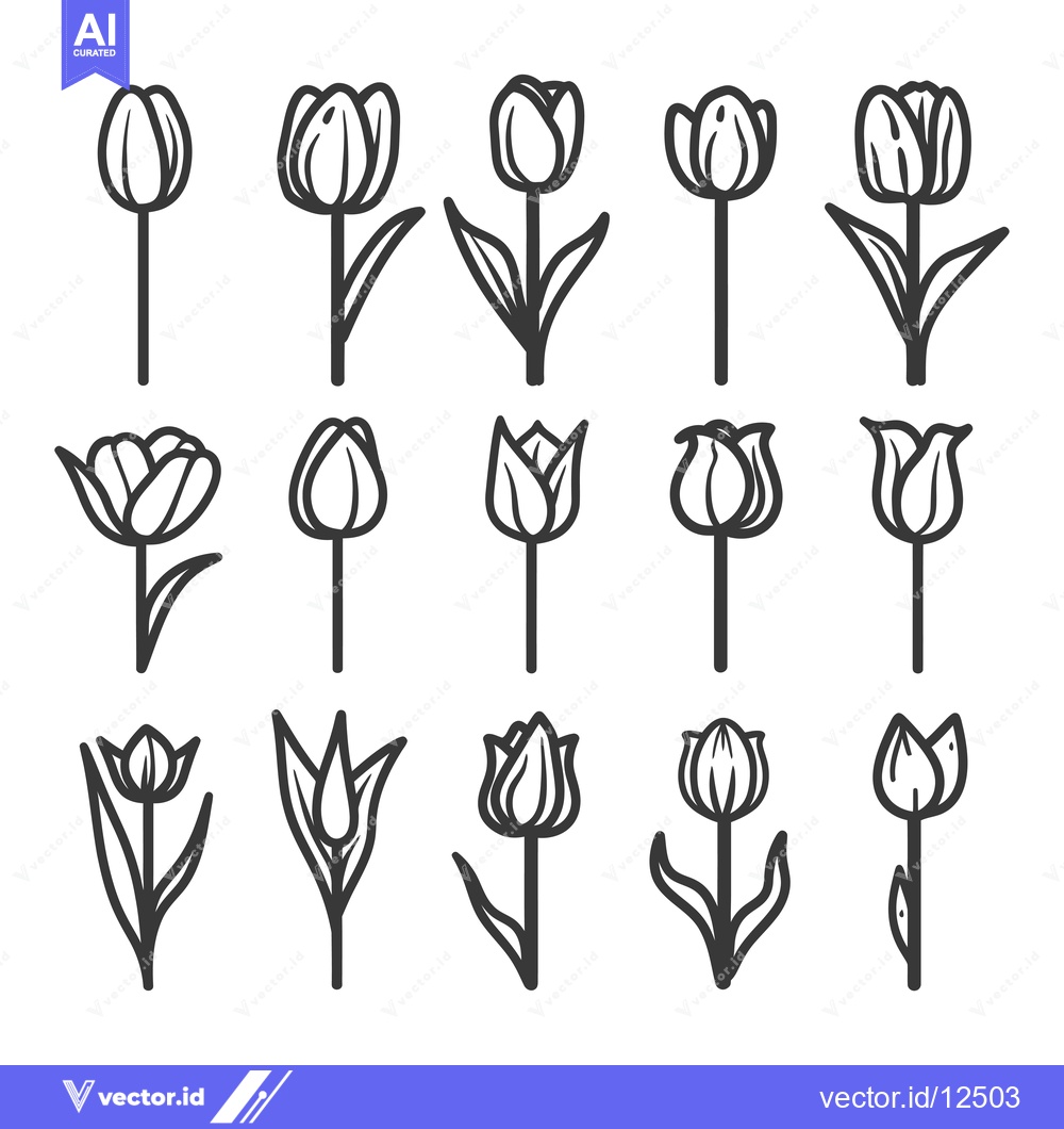 Premium Vector dari A Collection of 18 Hand-Drawn Tulip Illustrations