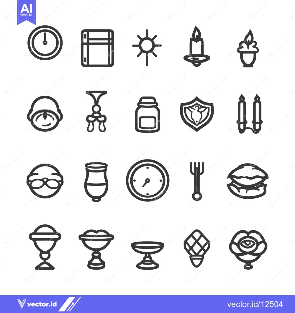 Premium Vector dari A Collection of 18 Line Art Icons of Various Objects