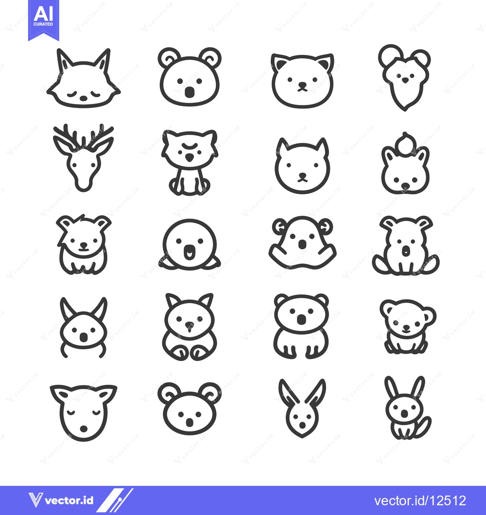 Premium Vector of A Collection of 20 Adorable Animal Icon Illustrations