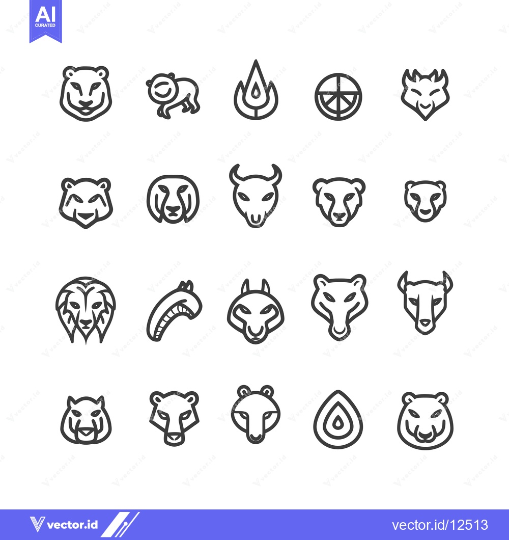 Premium Vector of A Collection of 20 Animal and Abstract Line Icons
