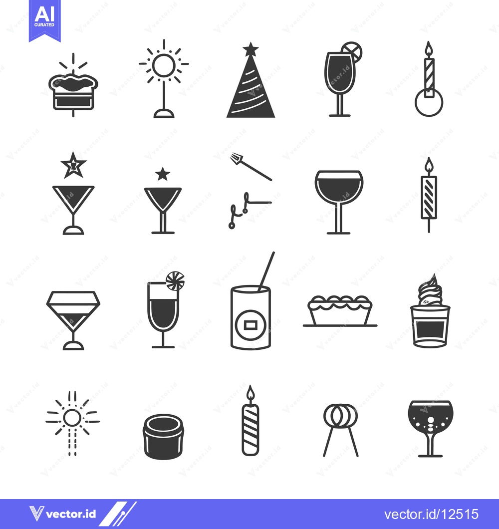 Premium Vector of A Collection of 20 Birthday Party Icons in Black and White
