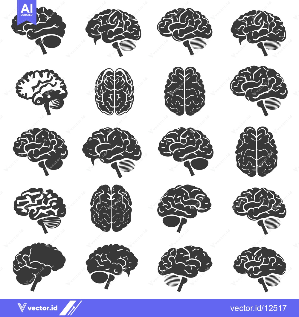 Premium Vector of A Collection Of 20 Black And White Brain Illustrations 40501