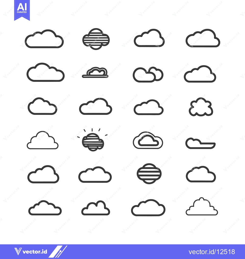 Premium Vector of A Collection of 20 Black and White Cloud Icons