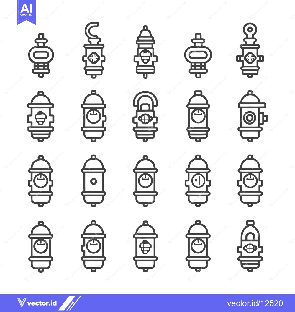 Premium Vector of A Collection of 20 Black and White Fire Hydrant Line Art Illustrations