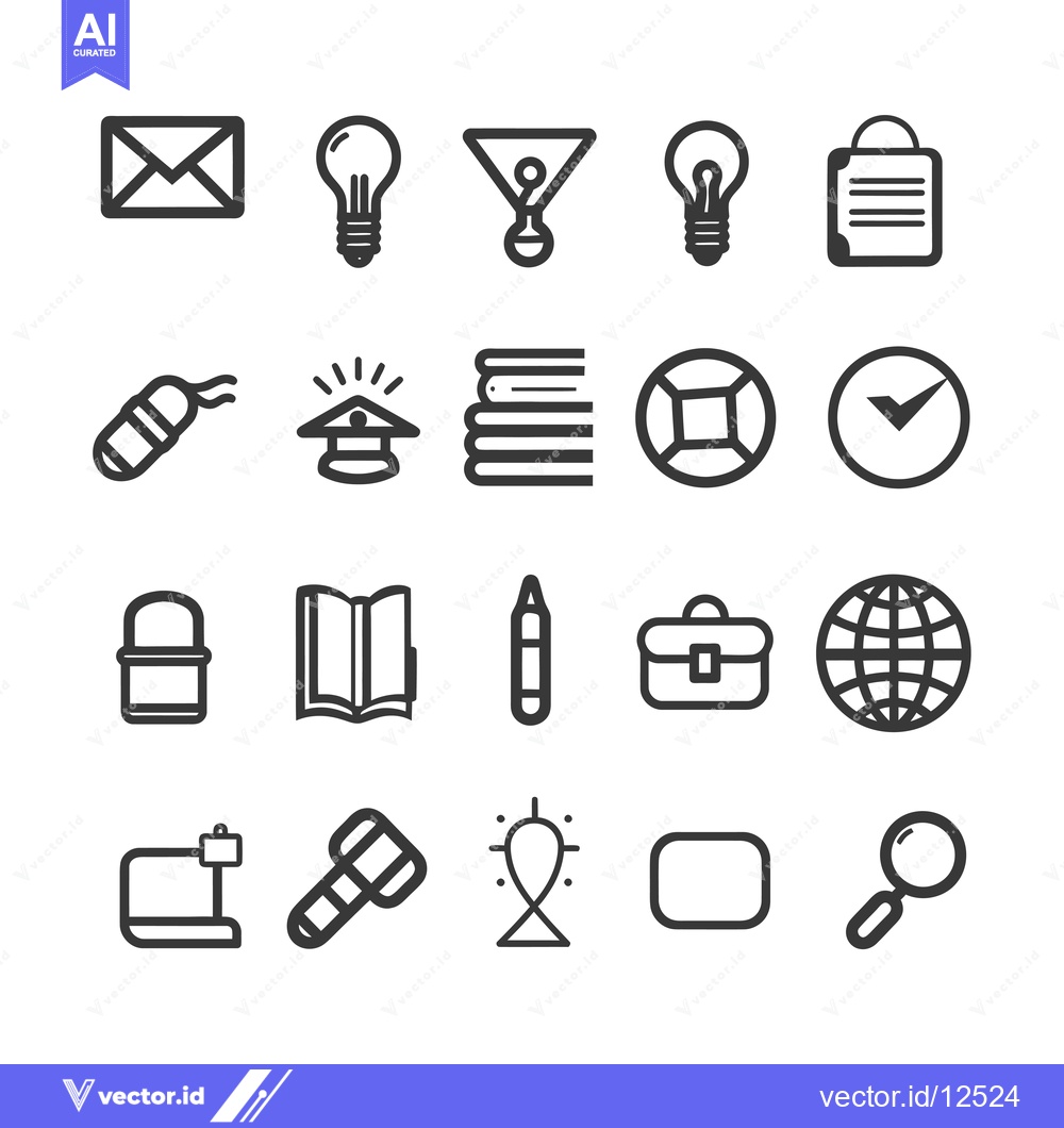 Premium Vector of A Collection of 20 Black and White Outline Icons