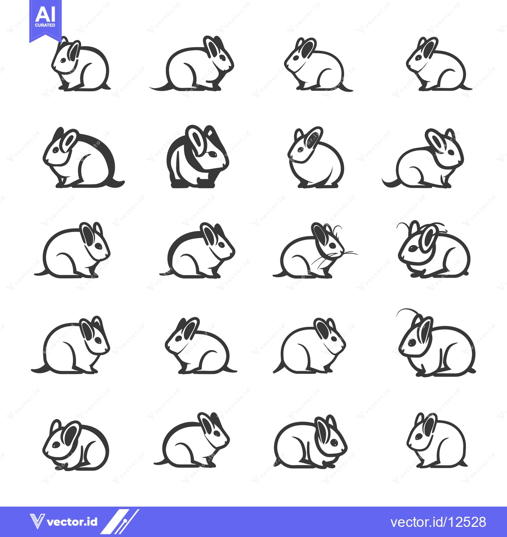 Premium Vector dari A Collection of 20 Black and White Rabbit Illustrations