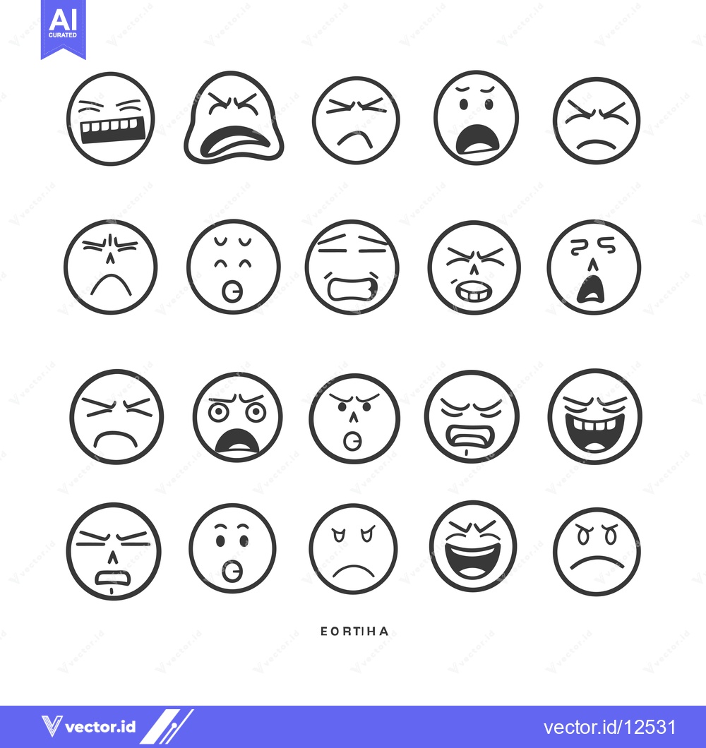 Premium Vector dari A Collection of 20 Circular Emojis Depicting Various Facial Expression