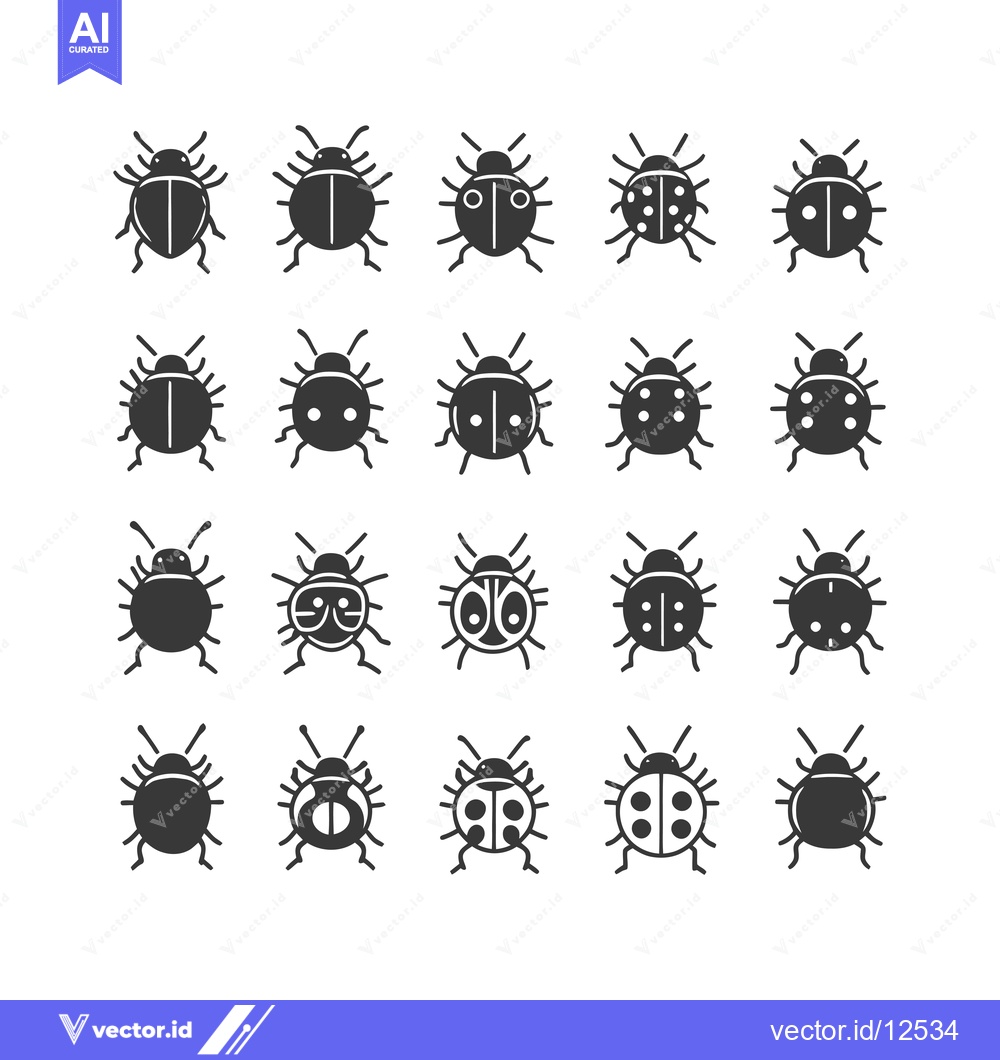 Premium Vector dari A Collection of 20 Different Ladybug Variations in Black Silhouettes