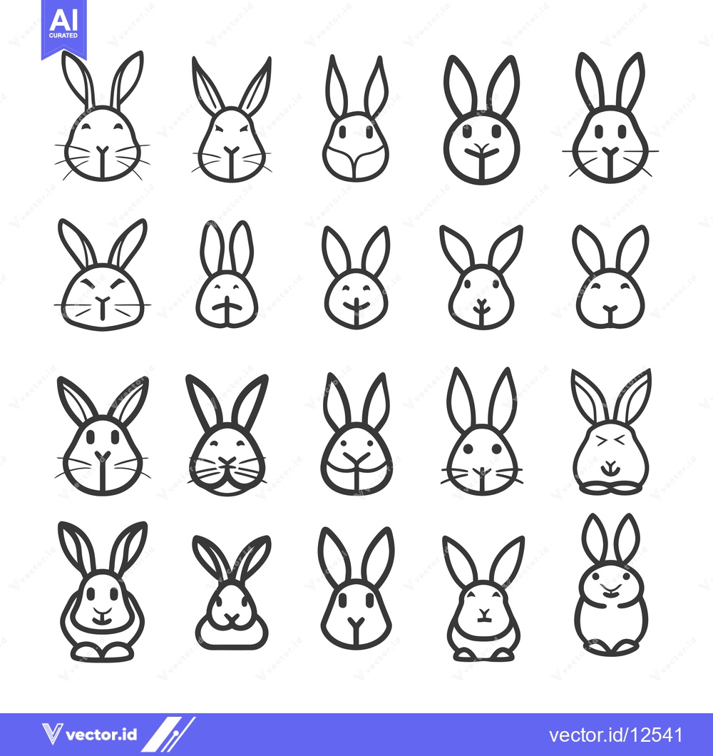 Premium Vector dari A collection of 20 hand-drawn line art bunny rabbit illustrations