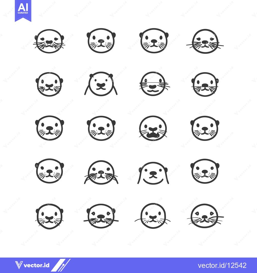 Premium Vector dari A Collection of 20 Hand-Drawn Otter Faces with Variations in Facial Fe
