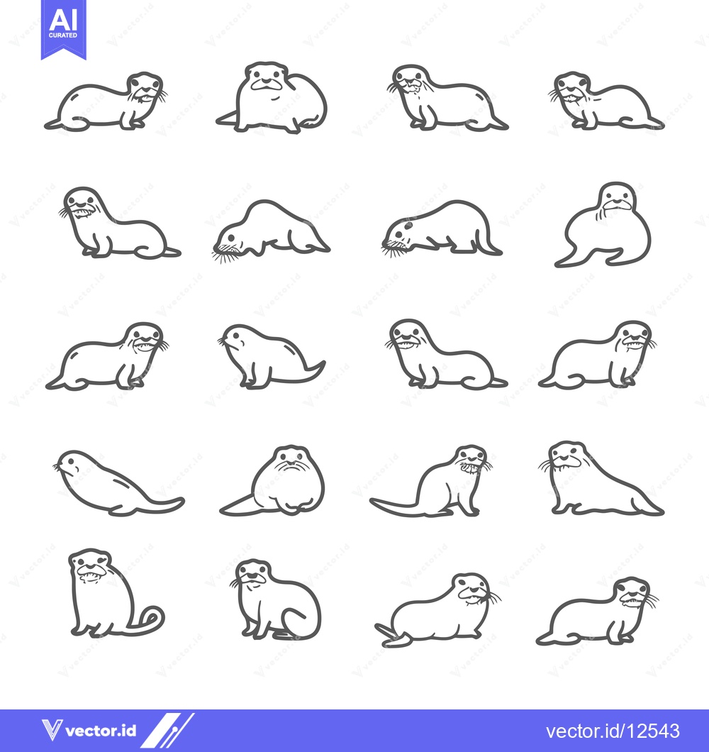 Premium Vector dari A Collection of 20 Hand-Drawn Otter Illustrations in Various Poses