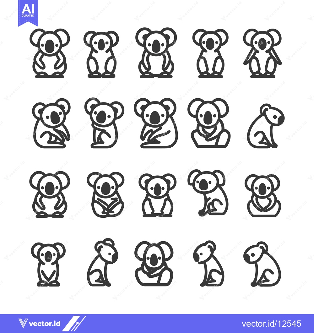 Premium Vector of A Collection of 20 Koala Bear Line Drawings in Various Poses