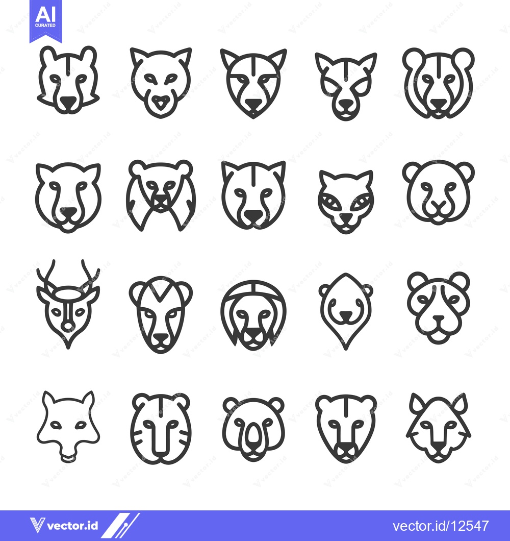 Premium Vector of A Collection of 20 Line Art Animal Head Illustrations