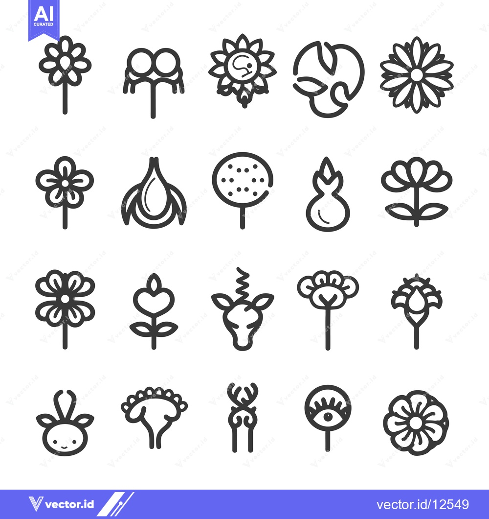 Premium Vector dari A Collection of 20 Line Art Flower and Plant Icons