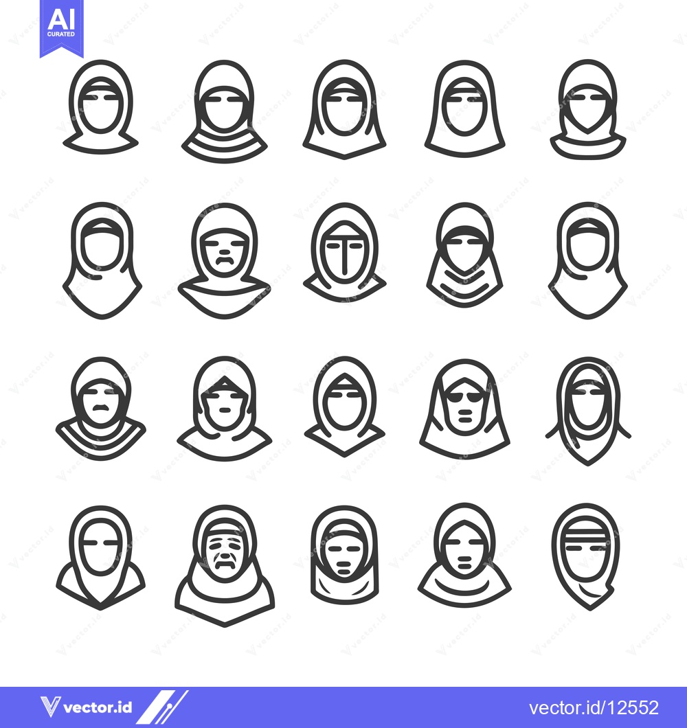 Premium Vector of A Collection of 20 Line Art Icons Depicting Women Wearing Various Styl