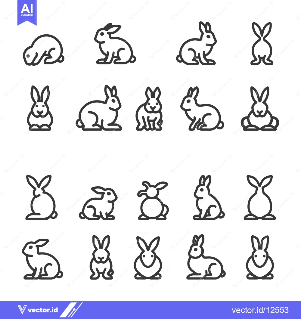 Premium Vector dari A Collection of 20 Line Art Rabbit Icons in Various Poses