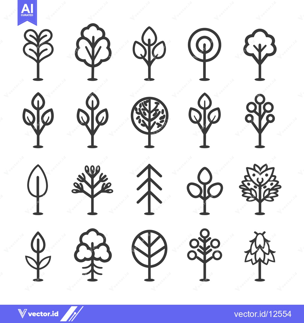 Premium Vector dari A Collection of 20 Line Art Tree Icons