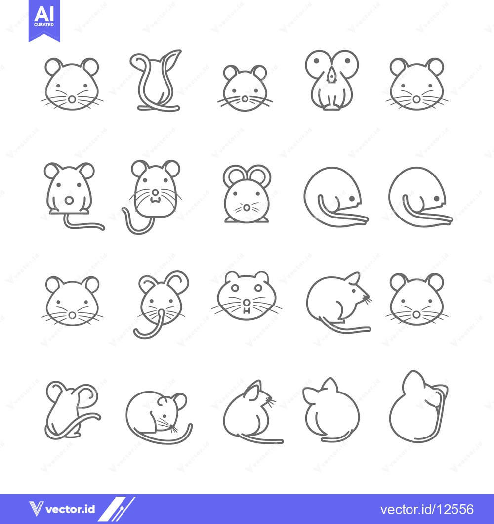 Premium Vector of A Collection of 20 Line Drawings Depicting Mice in Various Poses