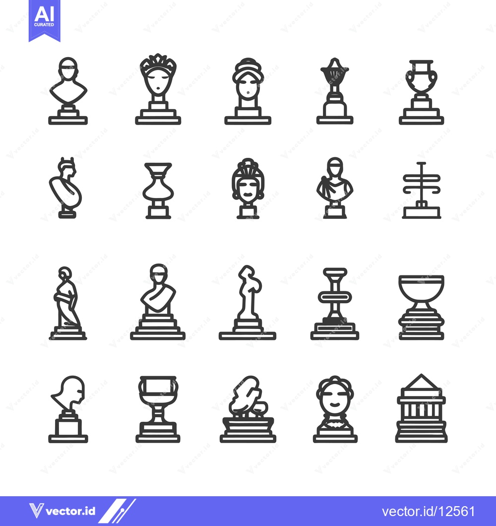 Premium Vector of A Collection of 20 Line Drawings of Statues and Trophies