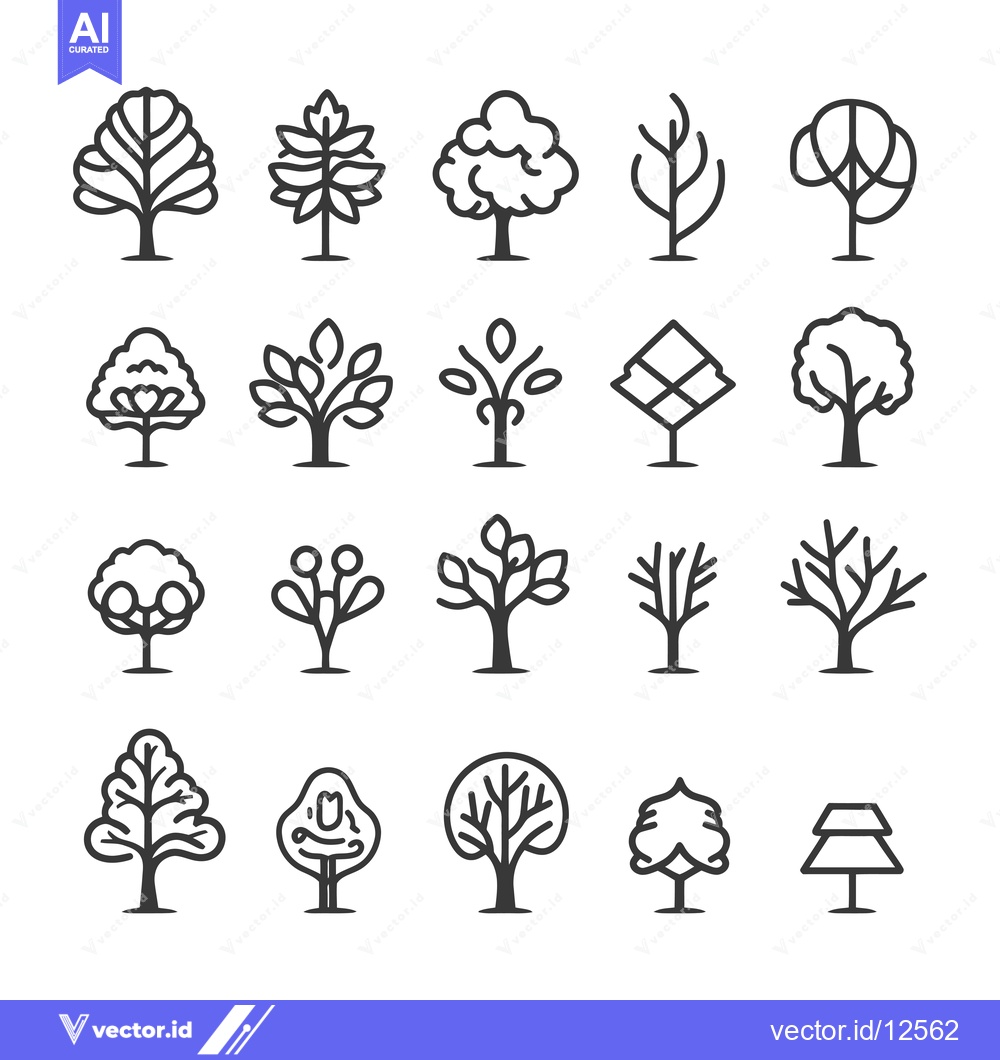 Premium Vector dari A Collection of 20 Line Drawings of Trees