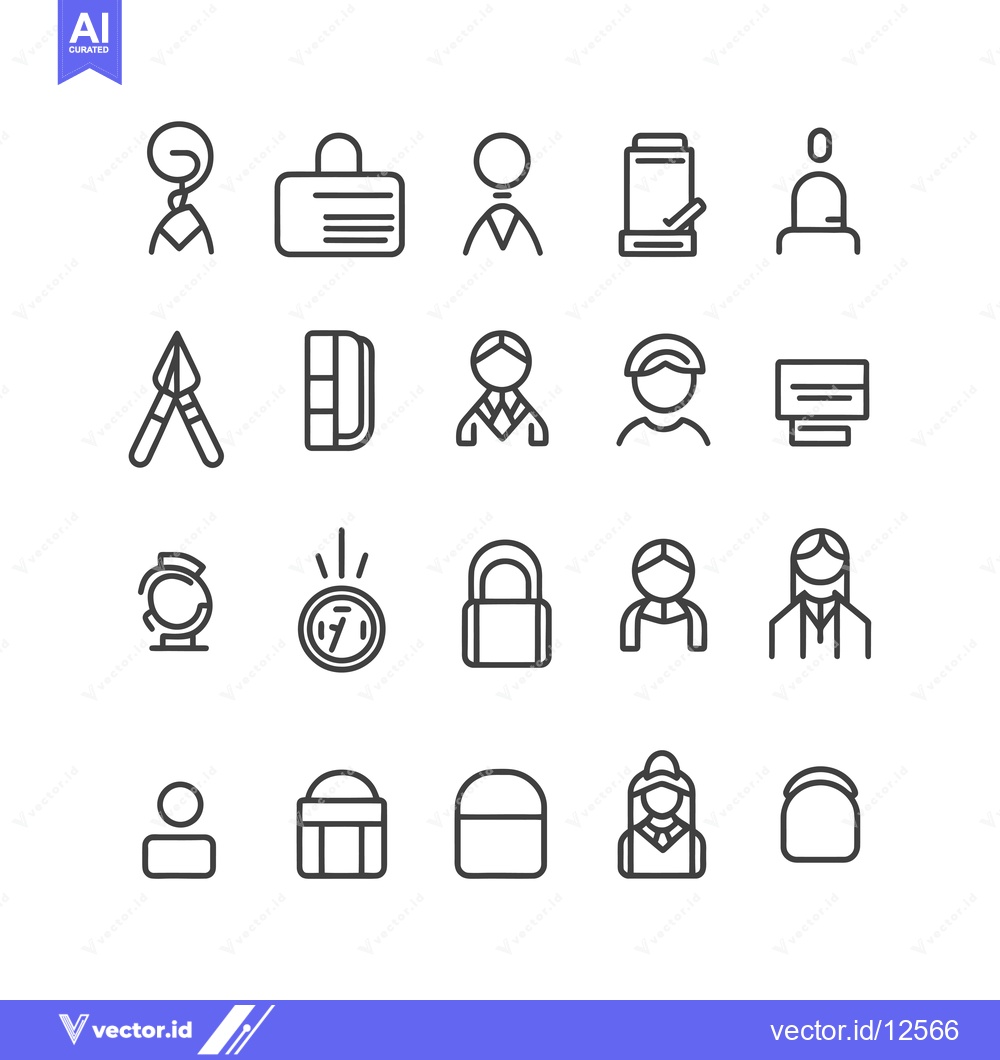 Premium Vector of A Collection of 20 Line Icons Depicting Various Objects and People