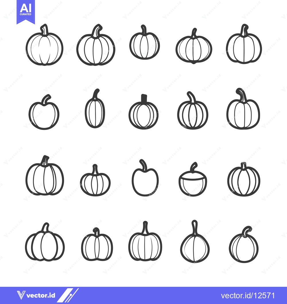 Premium Vector of A Collection of 20 Outline Pumpkin Illustrations