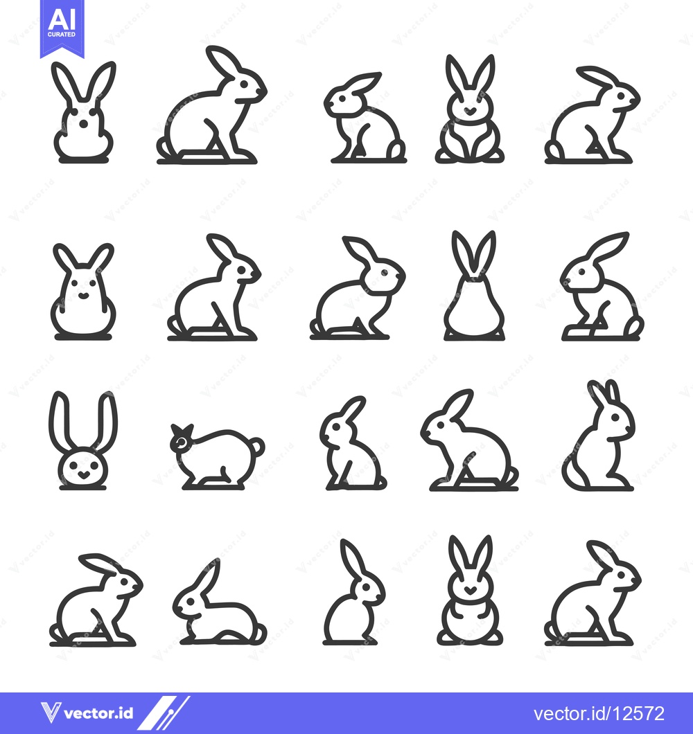 Premium Vector of A Collection of 20 Outline Rabbit Illustrations in Various Poses