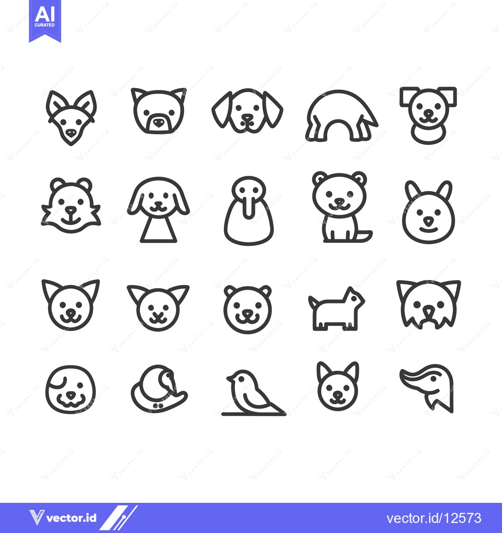 Premium Vector dari A Collection of 20 Simple Animal Outline Icons