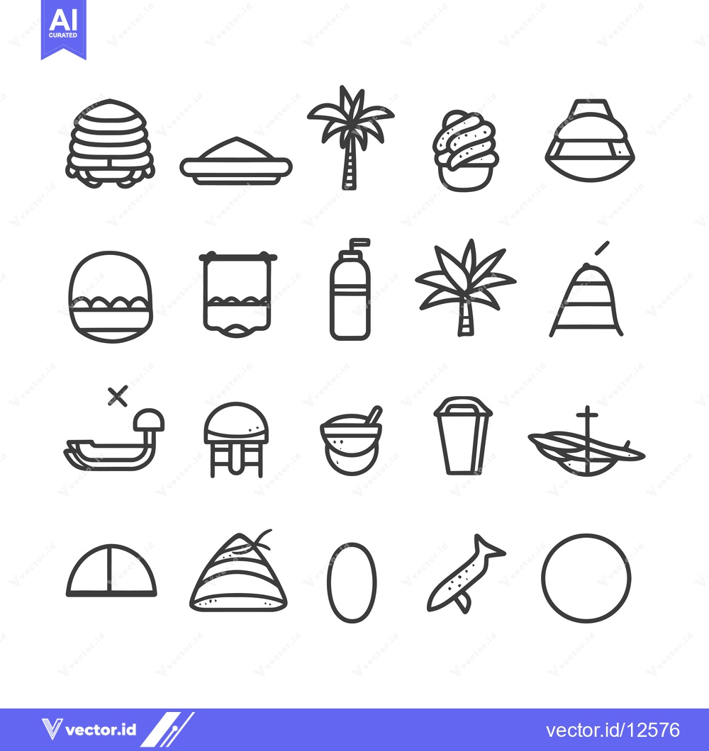 Premium Vector dari A Collection of 20 Simple Line Drawings Depicting Beach and Summer The