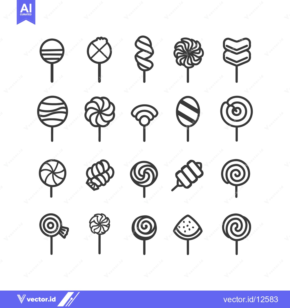 Premium Vector dari A Collection of 20 Unique Black and White Line Drawings of Lollipops