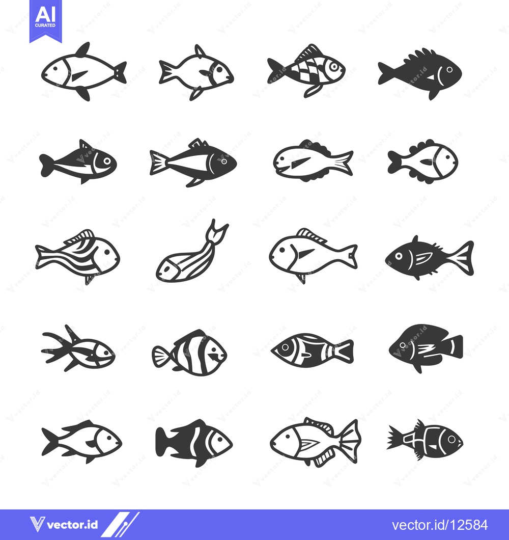 Premium Vector dari A Collection of 20 Unique Fish Silhouettes