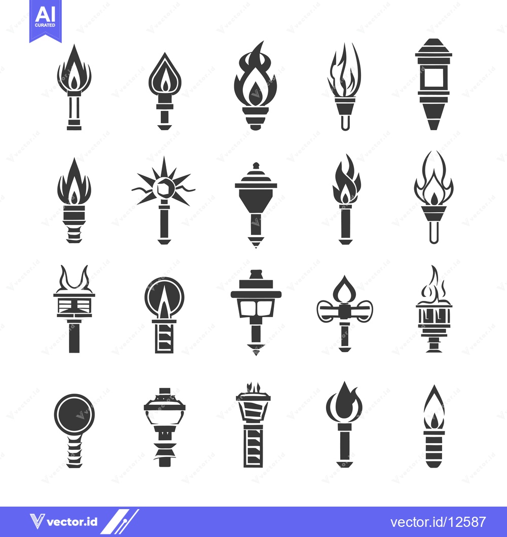 Premium Vector dari A collection of 20 unique torch icons