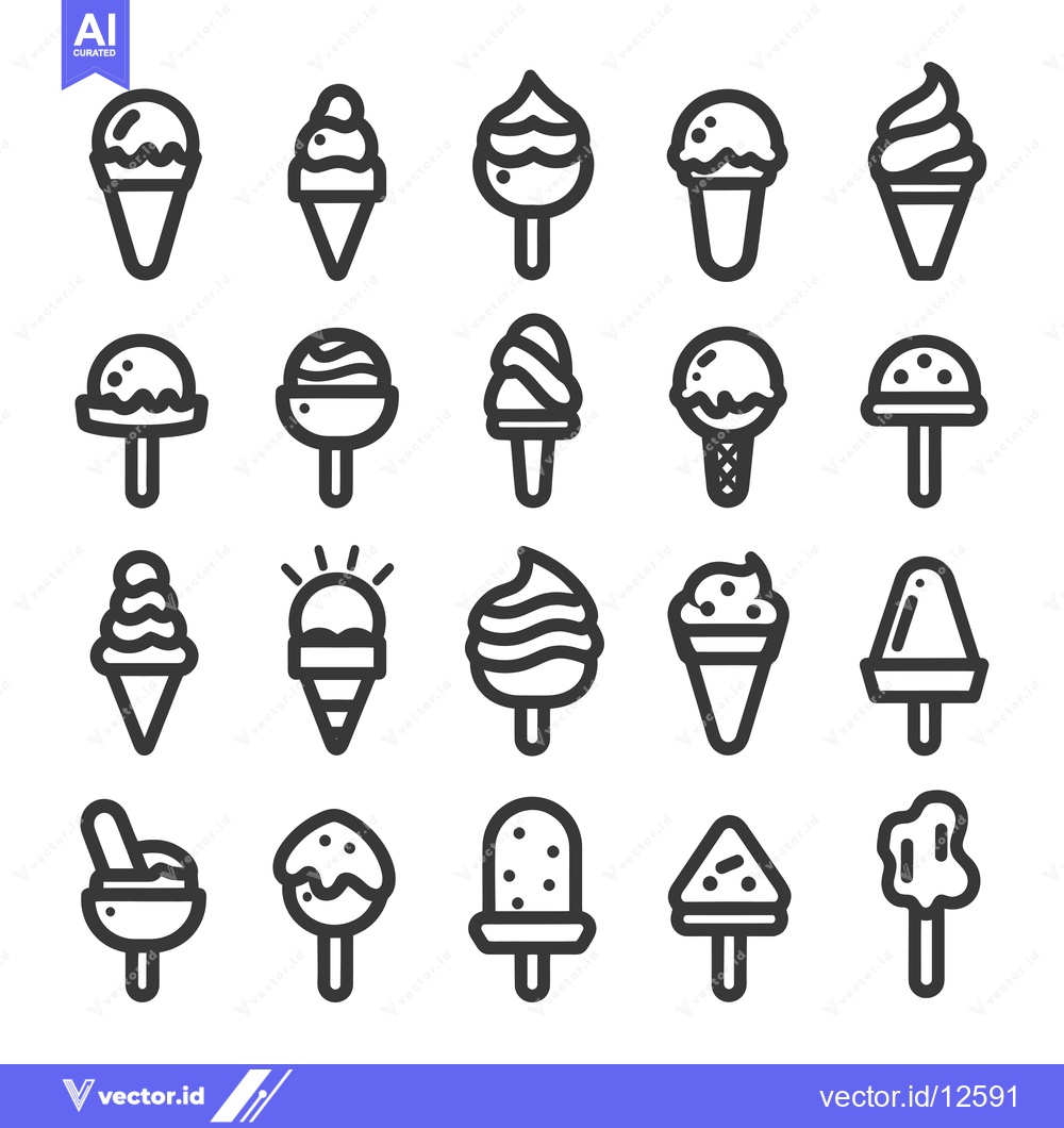 Premium Vector dari A Collection of  24 Black and White Ice Cream Icons