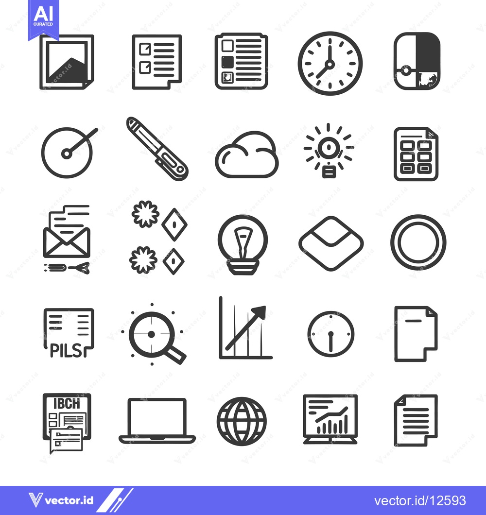 Premium Vector dari A Collection of 24 Black and White Line Icons for Business and Technol
