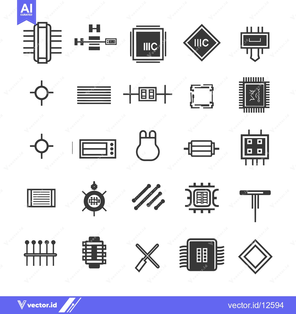 Premium Vector dari A Collection of 24 Black and White Microchip and Circuitry Icons