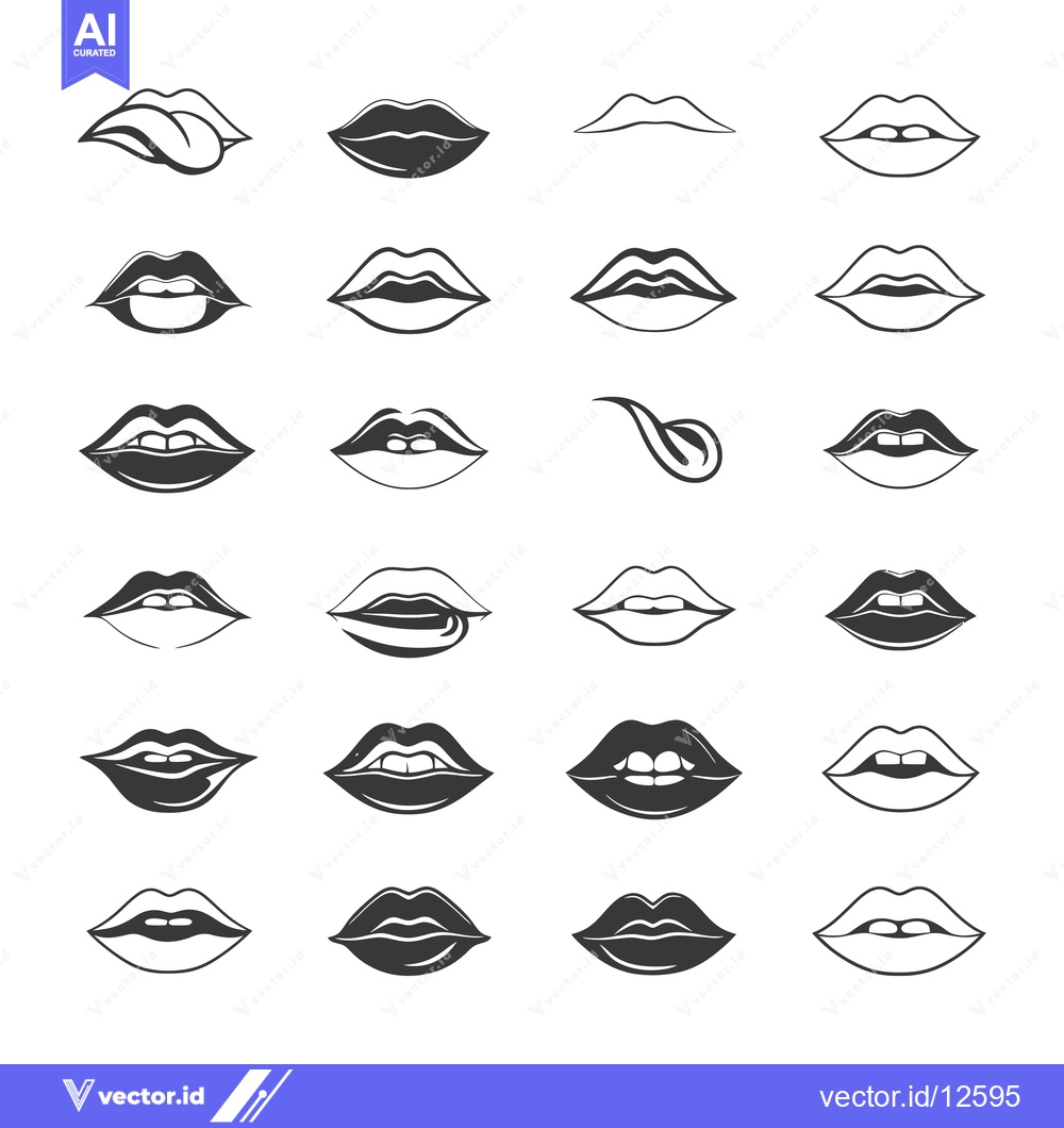 Premium Vector of A Collection of 24 Black and White Mouths with Various Expressions