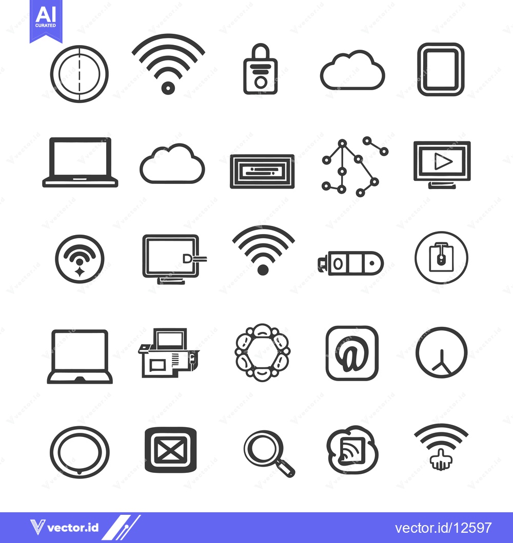 Premium Vector of A Collection of 24 Black and White Technology Icons