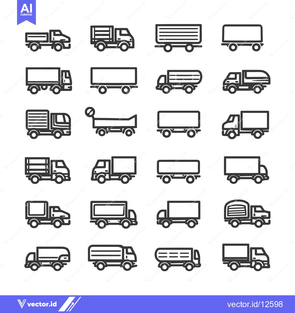 Premium Vector dari A Collection of 24 Black and White Truck Outline Icons