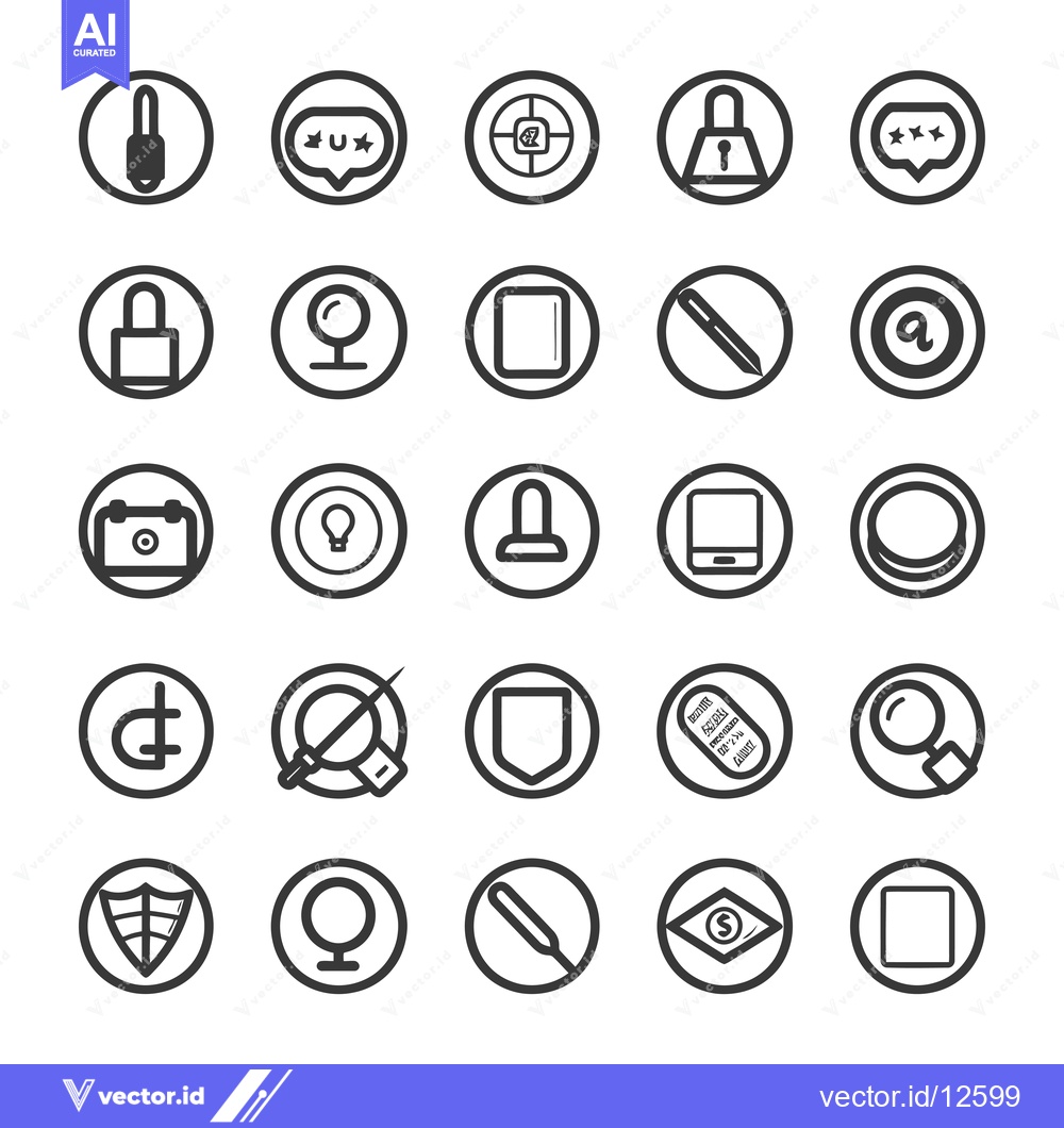 Premium Vector of A Collection of 24 Circular Icons Depicting Various Symbols and Object